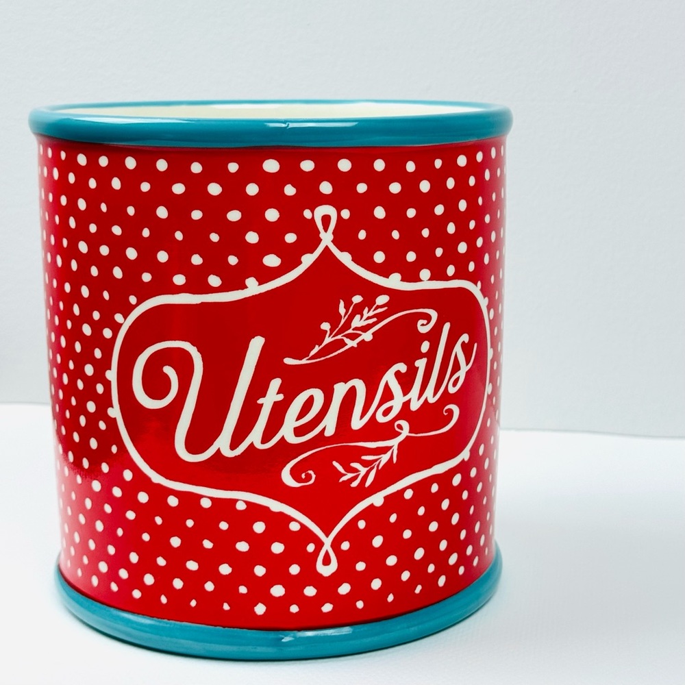 Pioneer Woman Polka-Dot Utensil Crock Holder Organizer